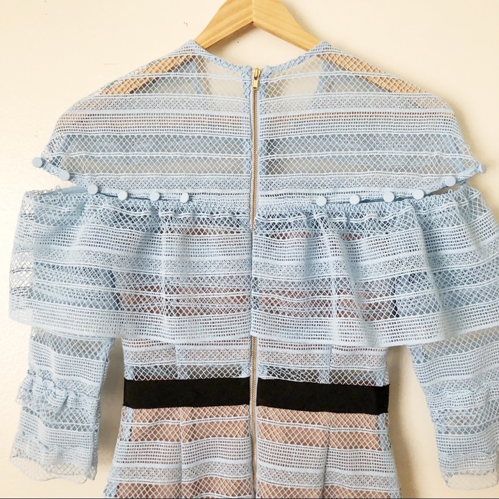 Self-Portrait Stripe Grid Mini Blue Lace Dress - Picture 5 of 9